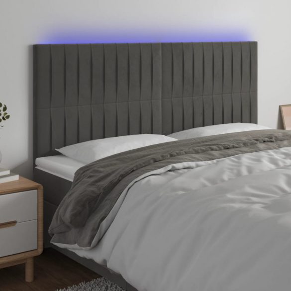 sötétszürke bársony LED-es fejtámla 160x5x118/128 cm