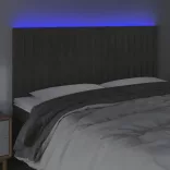 sötétszürke bársony LED-es fejtámla 160x5x118/128 cm