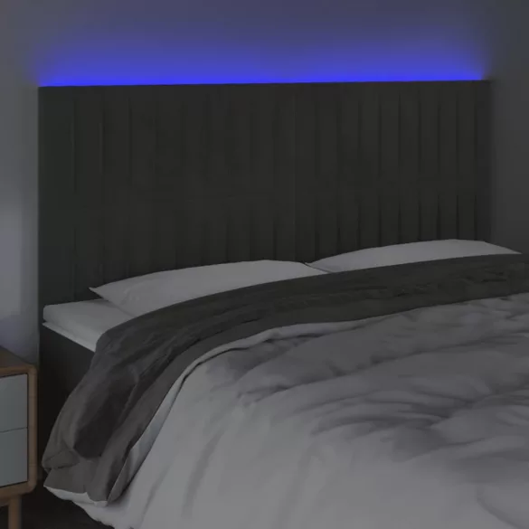 sötétszürke bársony LED-es fejtámla 160x5x118/128 cm