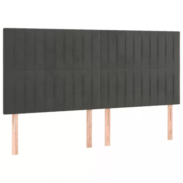 sötétszürke bársony LED-es fejtámla 160x5x118/128 cm