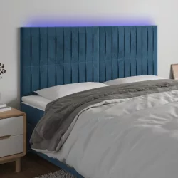 sötétkék bársony LED-es fejtámla 160x5x118/128 cm