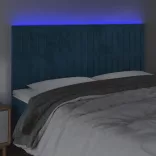 sötétkék bársony LED-es fejtámla 160x5x118/128 cm