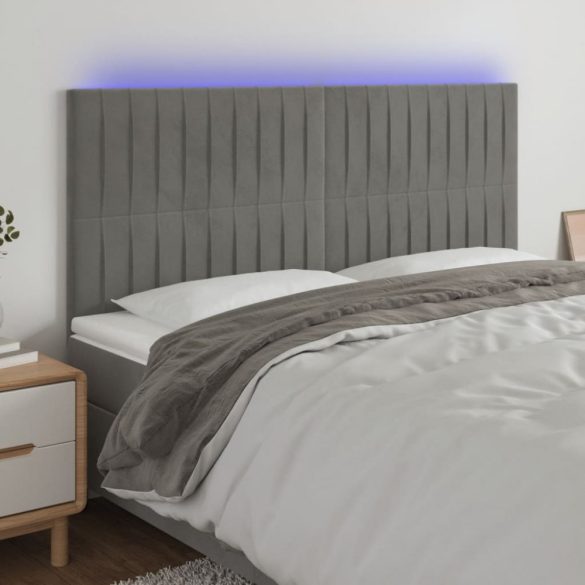 világosszürke bársony LED-es fejtámla 180x5x118/128 cm