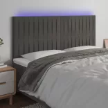 sötétszürke bársony LED-es fejtámla 180x5x118/128 cm