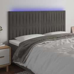 sötétszürke bársony LED-es fejtámla 180x5x118/128 cm