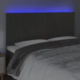 sötétszürke bársony LED-es fejtámla 180x5x118/128 cm
