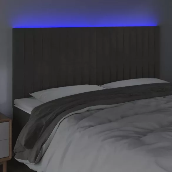 sötétszürke bársony LED-es fejtámla 180x5x118/128 cm