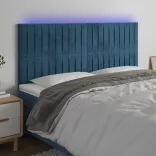 sötétkék bársony LED-es fejtámla 180x5x118/128 cm