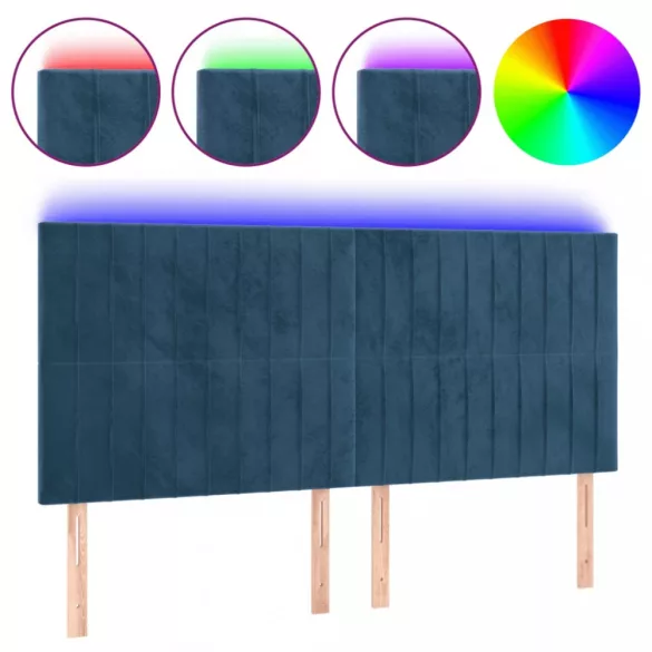 sötétkék bársony LED-es fejtámla 180x5x118/128 cm