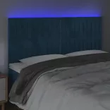 sötétkék bársony LED-es fejtámla 180x5x118/128 cm