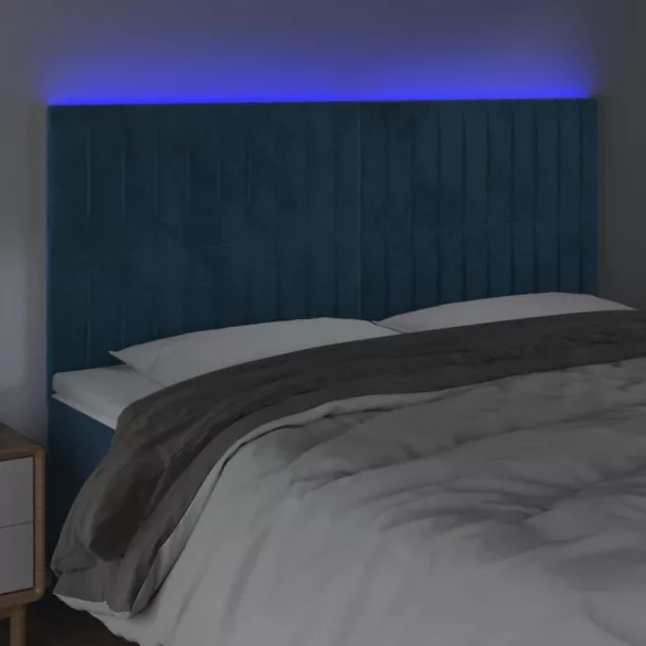 sötétkék bársony LED-es fejtámla 180x5x118/128 cm