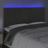 sötétszürke bársony LED-es fejtámla 200x5x118/128 cm