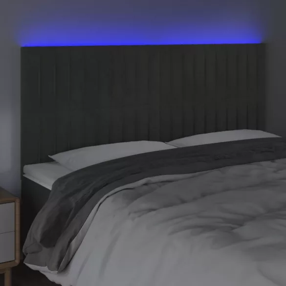 sötétszürke bársony LED-es fejtámla 200x5x118/128 cm