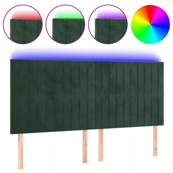 sötétzöld bársony LED-es fejtámla 200x5x118/128 cm