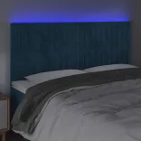 sötétkék bársony LED-es fejtámla 200x5x118/128 cm