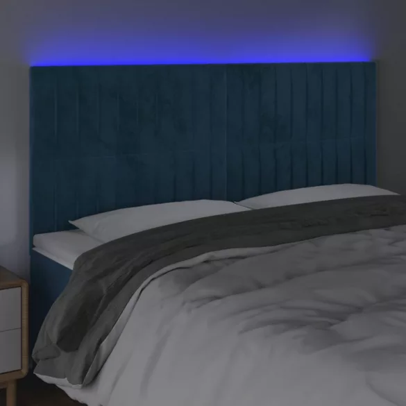 sötétkék bársony LED-es fejtámla 200x5x118/128 cm