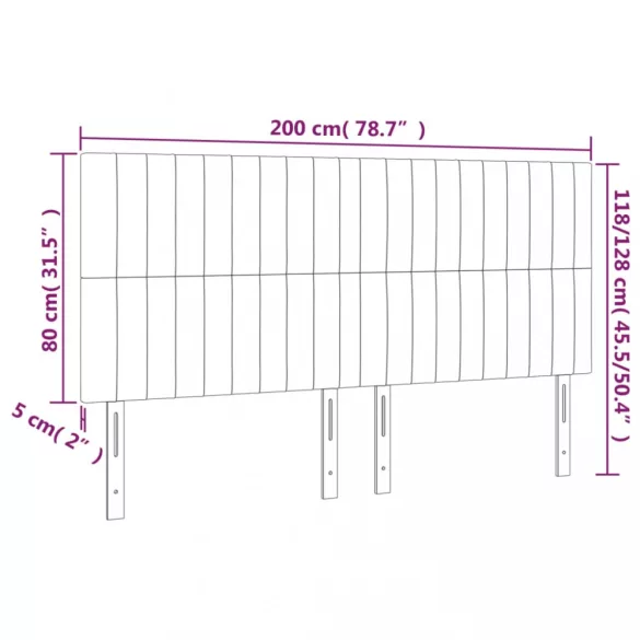 sötétkék bársony LED-es fejtámla 200x5x118/128 cm