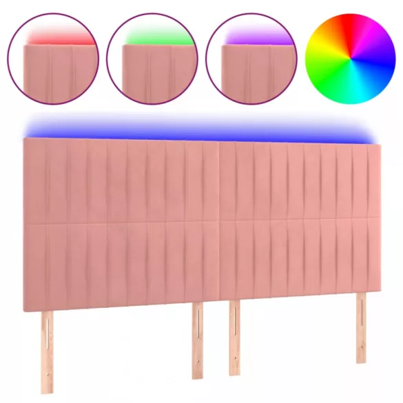 rózsaszín bársony LED-es fejtámla 200x5x118/128 cm