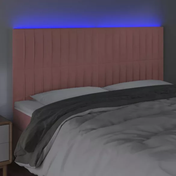 rózsaszín bársony LED-es fejtámla 200x5x118/128 cm