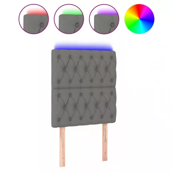 sötétszürke szövet LED-es fejtámla 80x7x118/128 cm