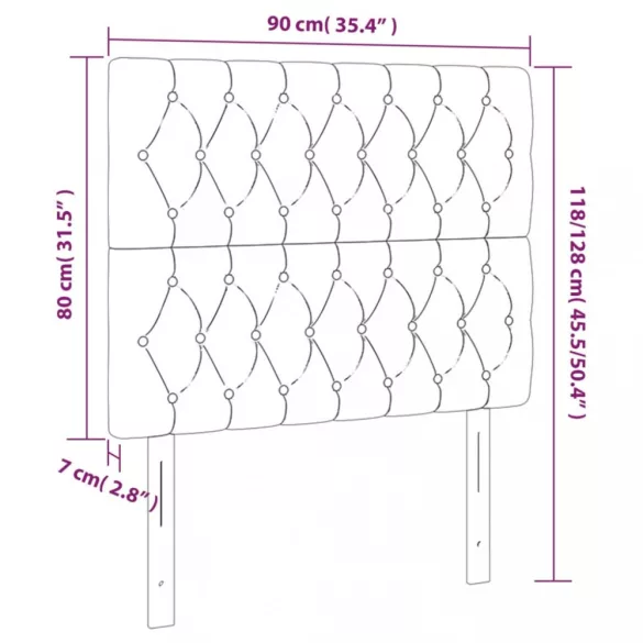 sötétbarna szövet LED-es fejtámla 90x7x118/128 cm