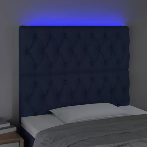 kék szövet LED-es fejtámla 90x7x118/128 cm