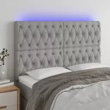 világosszürke szövet LED-es fejtámla 144x7x118/128 cm