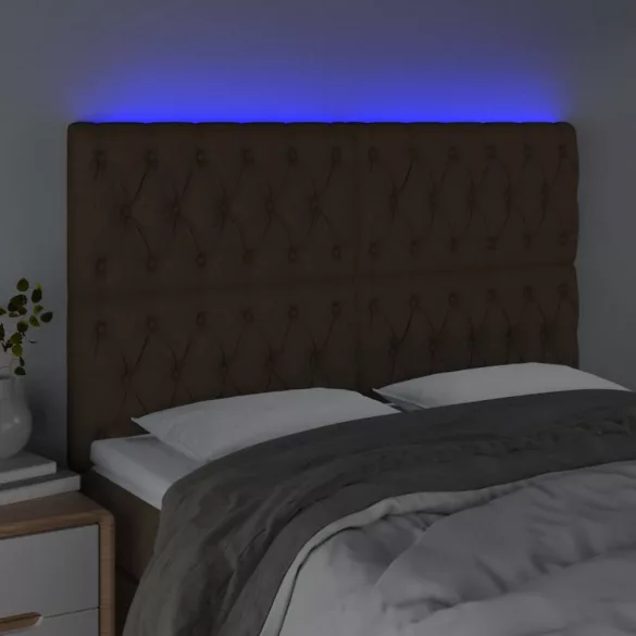 sötétbarna szövet LED-es fejtámla 144x7x118/128 cm