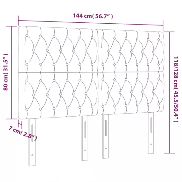 sötétbarna szövet LED-es fejtámla 144x7x118/128 cm