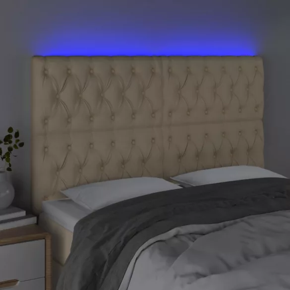 krémszínű szövet LED-es fejtámla 144x7x118/128 cm