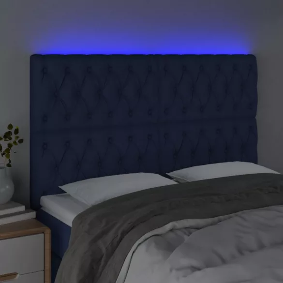 kék szövet LED-es fejtámla 144x7x118/128 cm