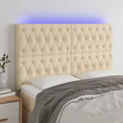   krémszínű szövet LED-es fejtámla szárnyakkal 160x7x118/128 cm