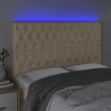 krémszínű szövet LED-es fejtámla szárnyakkal 160x7x118/128 cm