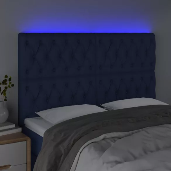kék szövet LED-es fejtámla 160x7x118/128 cm