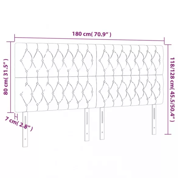 tópszínű szövet LED-es fejtámla 180x7x118/128 cm