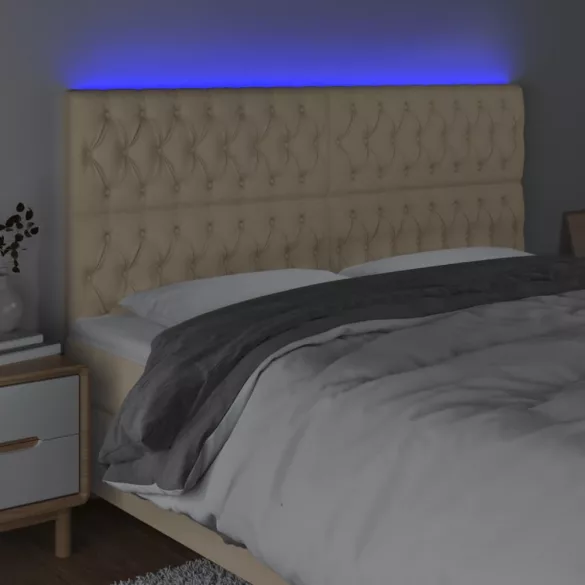 krémszínű szövet LED-es fejtámla 200x7x118/128 cm
