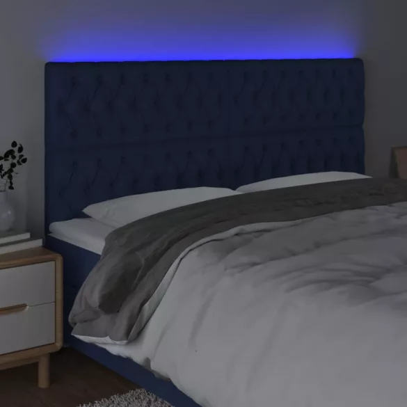 kék szövet LED-es fejtámla 200x7x118/128 cm