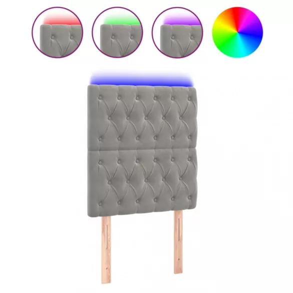 világosszürke bársony LED-es fejtámla 80x7x118/128 cm