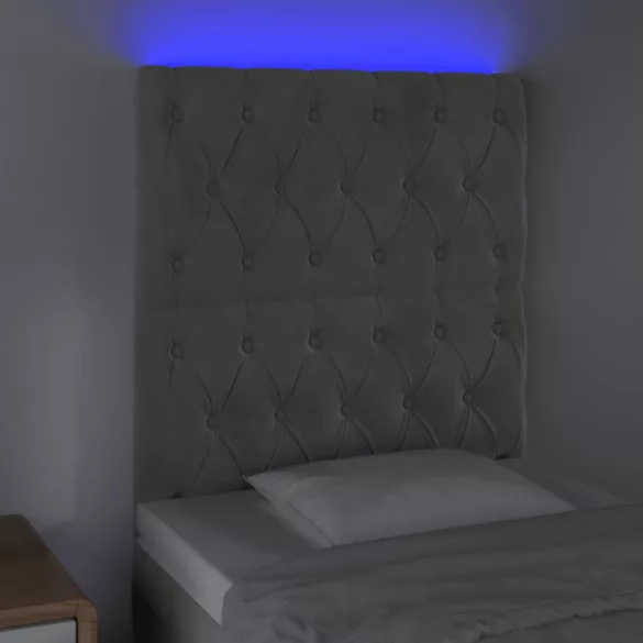 világosszürke bársony LED-es fejtámla 80x7x118/128 cm