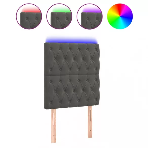 sötétszürke bársony LED-es fejtámla 80x7x118/128 cm