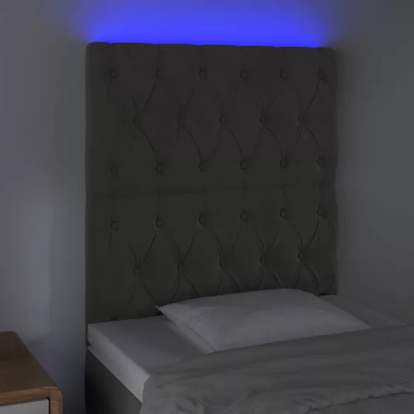 sötétszürke bársony LED-es fejtámla 80x7x118/128 cm