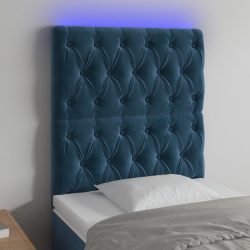 sötétkék bársony LED-es fejtámla 80x7x118/128 cm