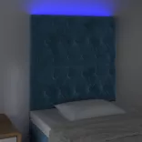 sötétkék bársony LED-es fejtámla 80x7x118/128 cm