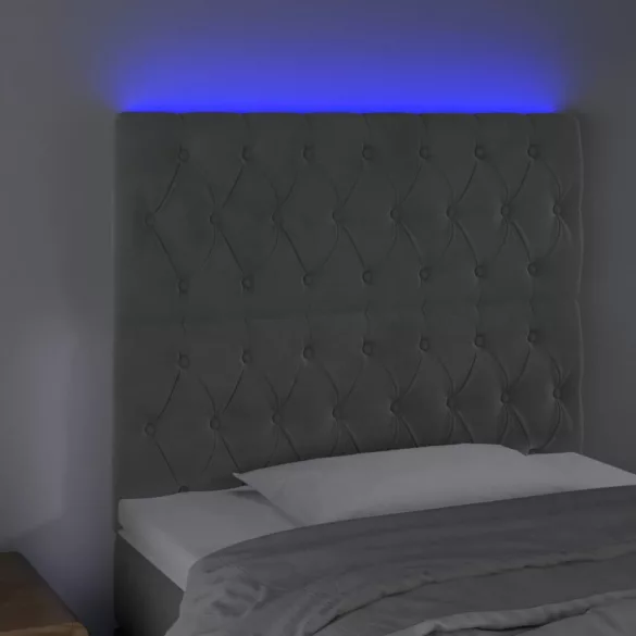 világosszürke bársony LED-es fejtámla 90x7x118/128 cm