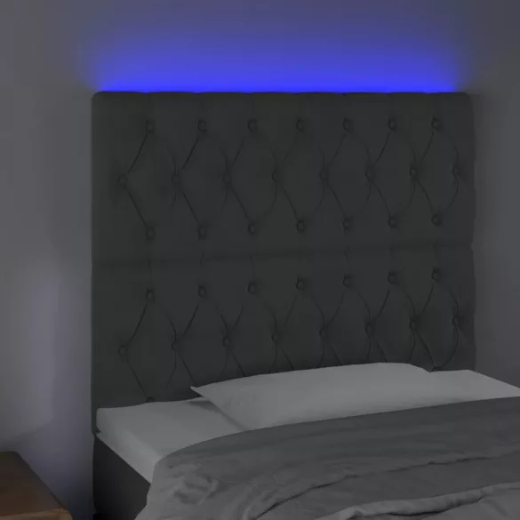 sötétszürke bársony LED-es fejtámla 90x7x118/128 cm
