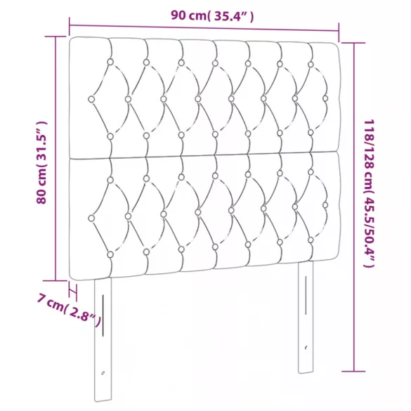 sötétszürke bársony LED-es fejtámla 90x7x118/128 cm