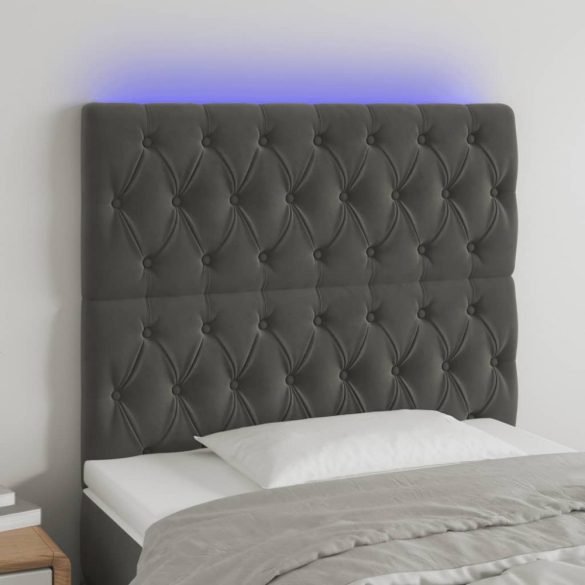 sötétszürke bársony LED-es fejtámla 100x7x118/128 cm