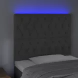 sötétszürke bársony LED-es fejtámla 100x7x118/128 cm
