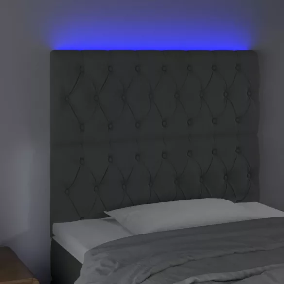 sötétszürke bársony LED-es fejtámla 100x7x118/128 cm
