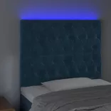 sötétkék bársony LED-es fejtámla 100x7x118/128 cm